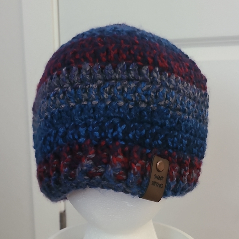 Blue and Red Knit Beanie